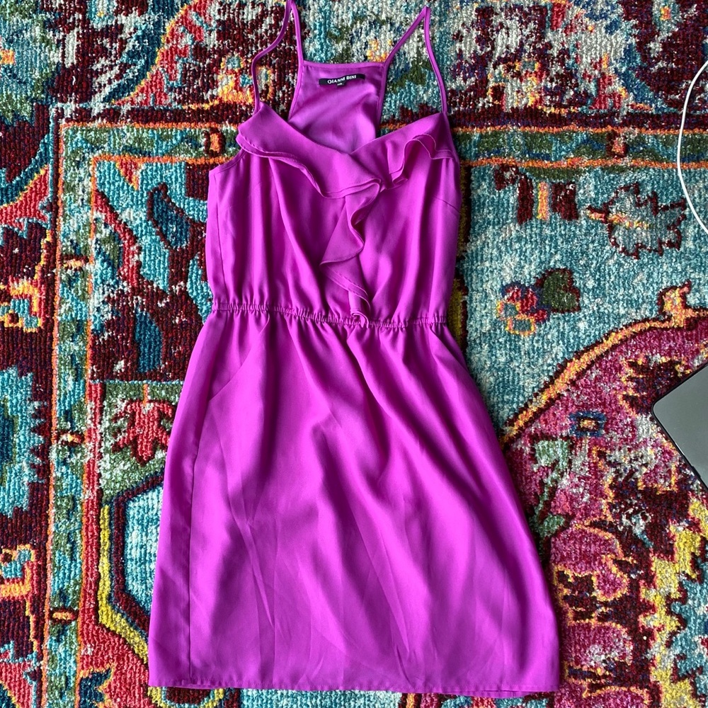 Gianni Bini Magenta Dress w Double Ruffle Front
